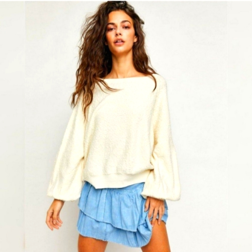 FREE PEOPLE Women's Small Found My Friend Pullover White Textured Sweater